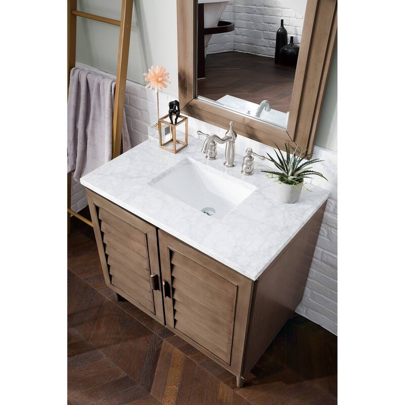 James Martin Vanities Portland 36" Single Vanity, Whitewashed Walnut - 36 x 23.5 x 34.3 - Carrara Marble