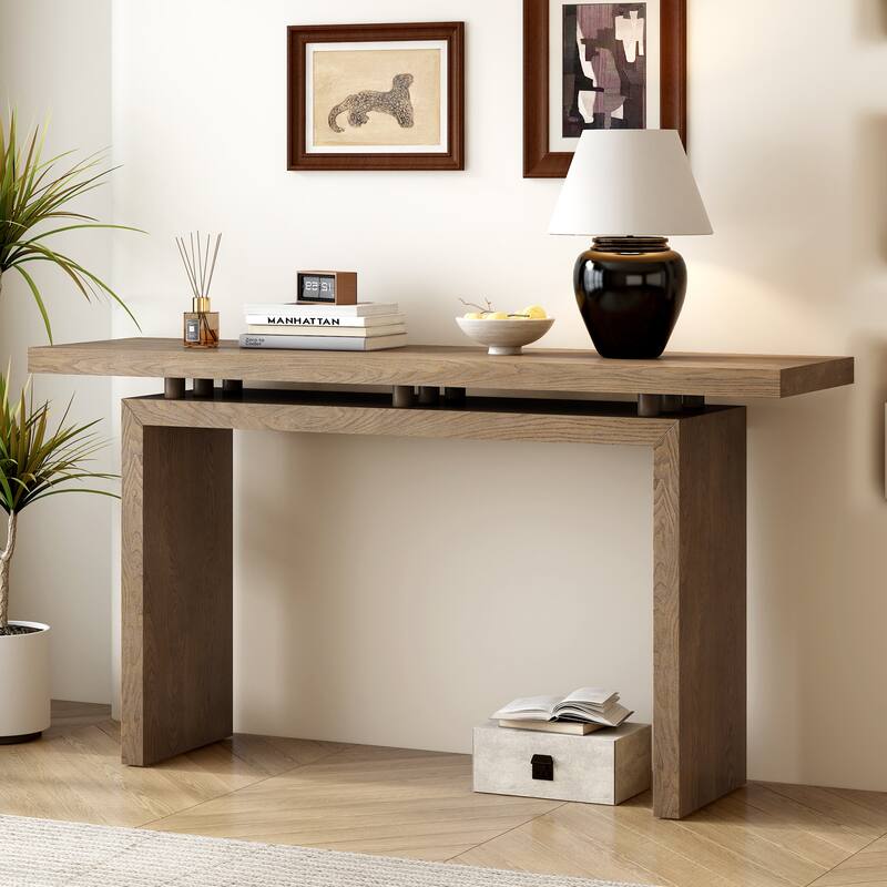 Modern Simple Style Console Table with Floating Desktop Effect, for Entryways Hallways, Living Rooms and Sofas, Natural - Beige