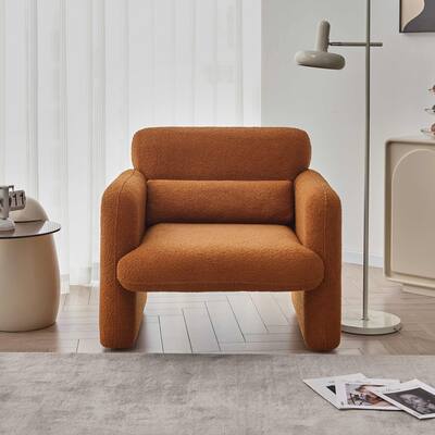 34"Lamb Fleece Fabric Sofa, Modern Single Sofa Chair Round Arm Chair Living Room Comfy Reading Chair with Lumbar Pillow