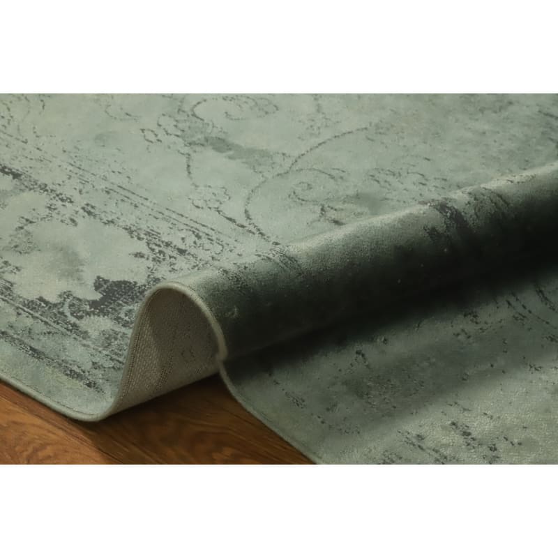 Machine Made Oriental Polyester Carpet Traditional Floral Green Tabriz Area Rug - 7' 5'' X 5' 2''