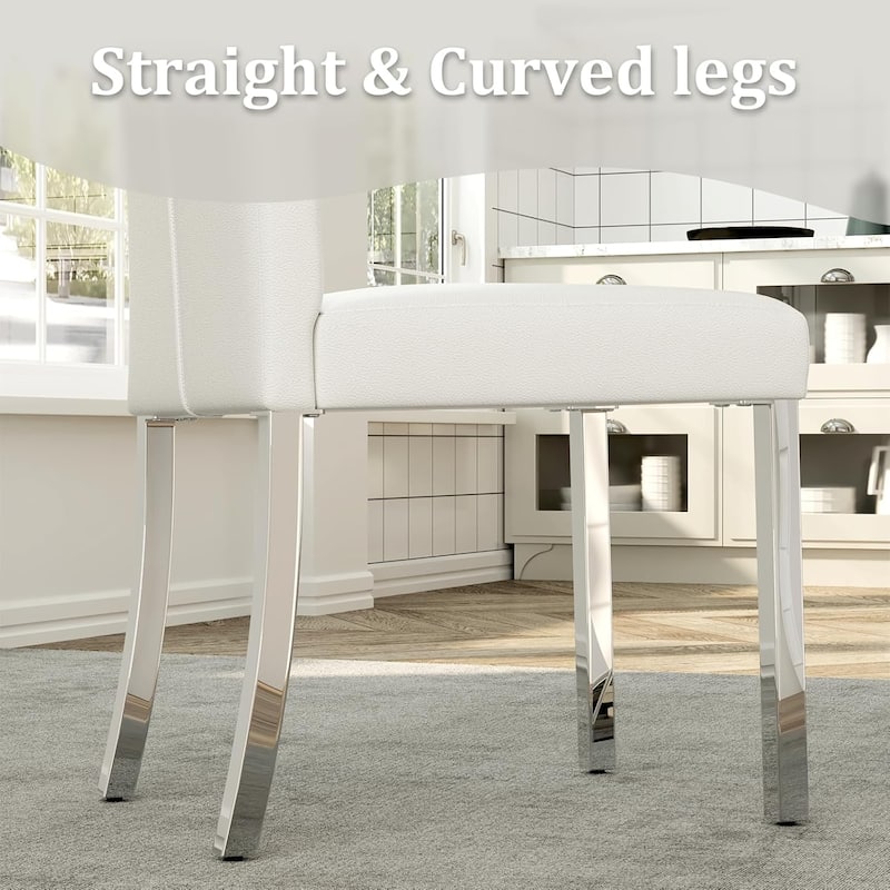 Luxury PU Leather Parsons Dining Chairs Side Chairs with Rolled Back and Stainless Steel Legs