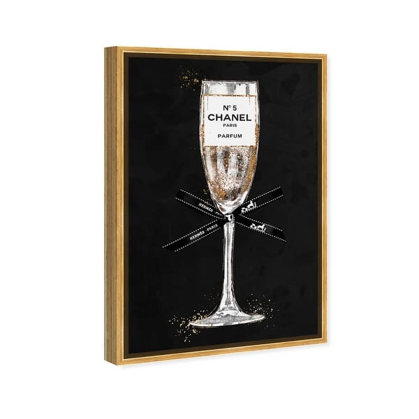 Oliver Gal 'Glam Bubbly Champagne Perfume Ribbon Noir' Wall Art Canvas ...