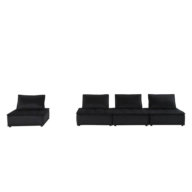 120" Black Velvet 4 Pc Modular Sofa