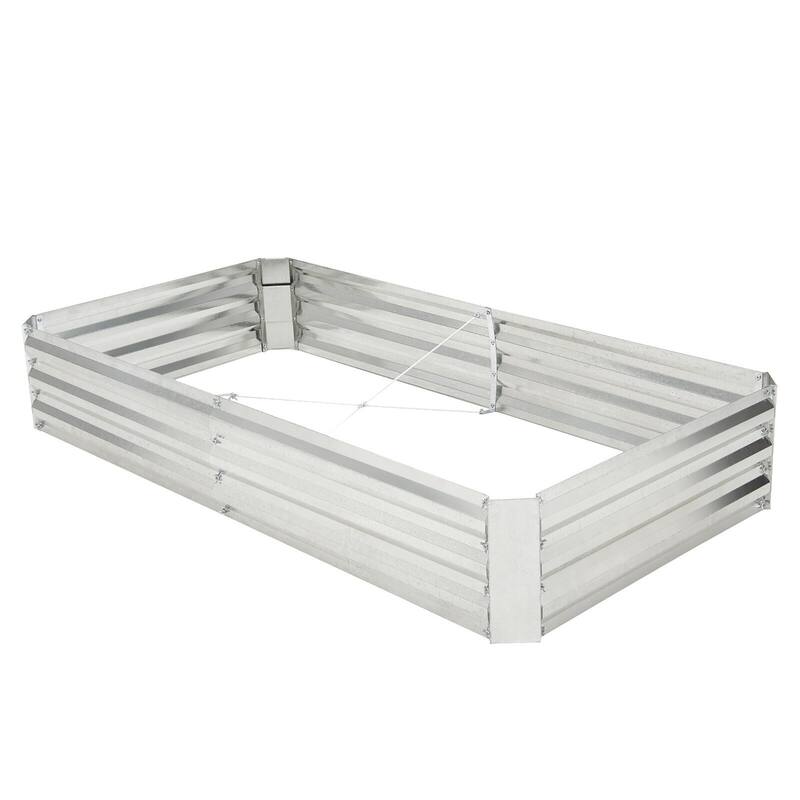 Gymax 2PCS Galvanized Raised Garden Bed Elevated Rectangle Plant Box 6