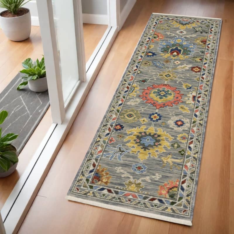 HomeRootsOriental Traditional Rectangle Area Rug - 74.8' X '23.62' X '0.32 - Blue/Green/Gray
