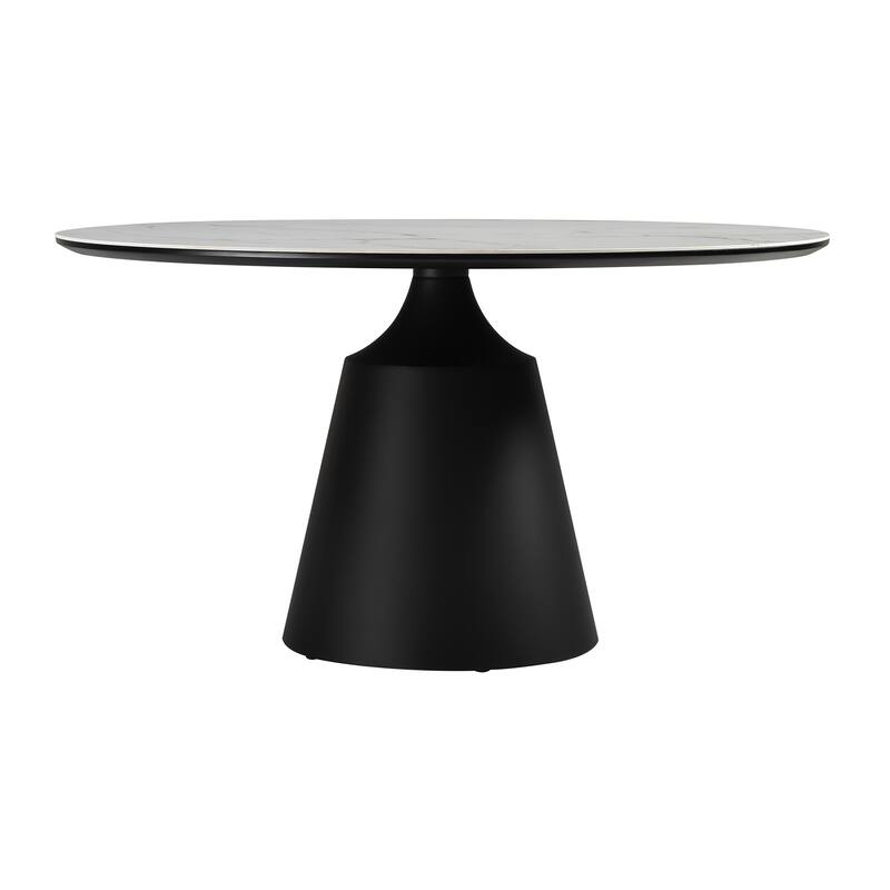 Knox 55" Round Dining Table with Stone Top and Black Metal Base