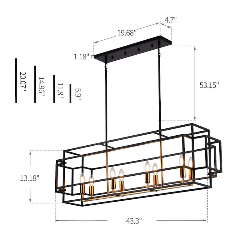 8-Light Kitchen Island Square Rectangle Pendant Lamp Island/Billiard