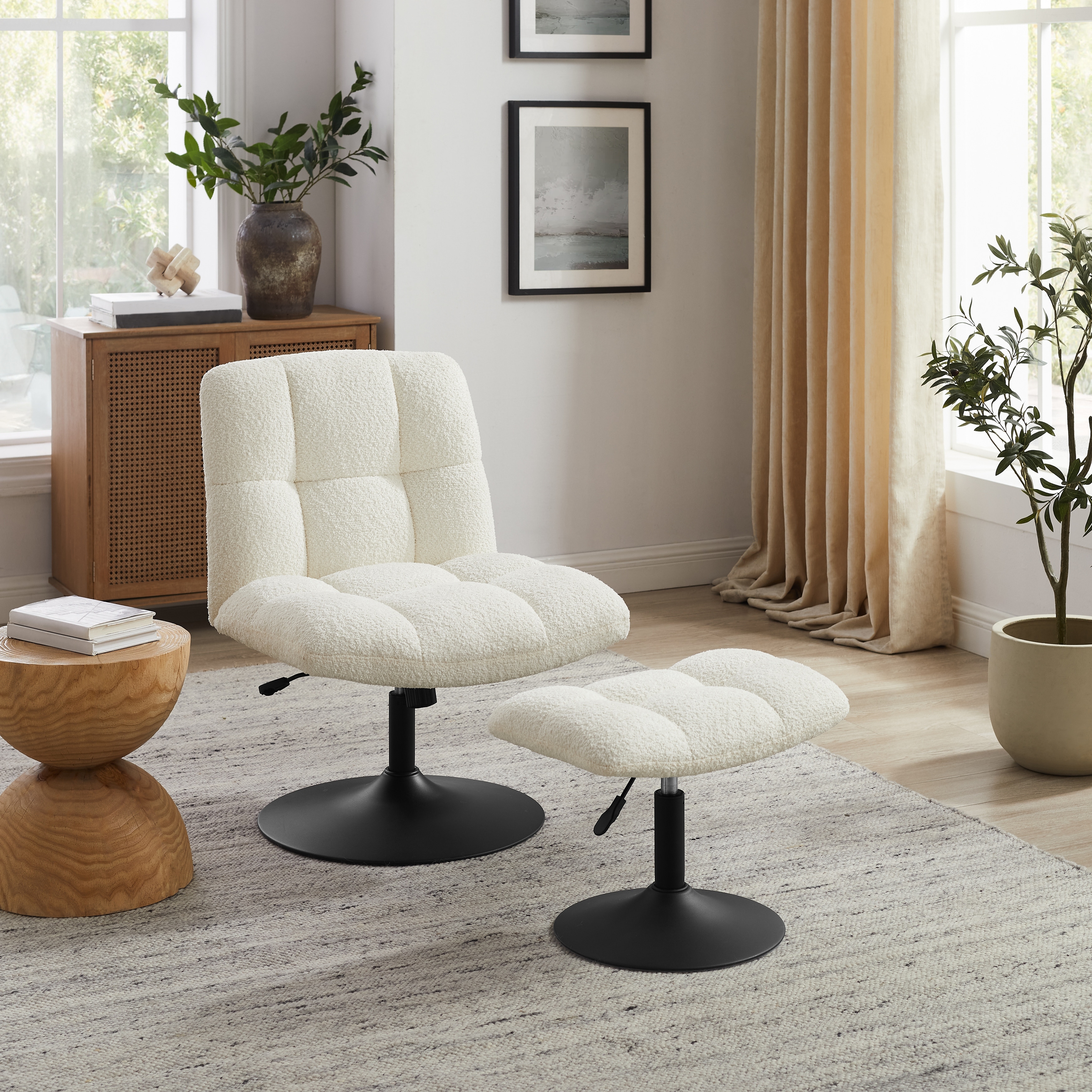 家具 le Art Leon Fabric Swivel Accent Chair with Ottoman - Overstock