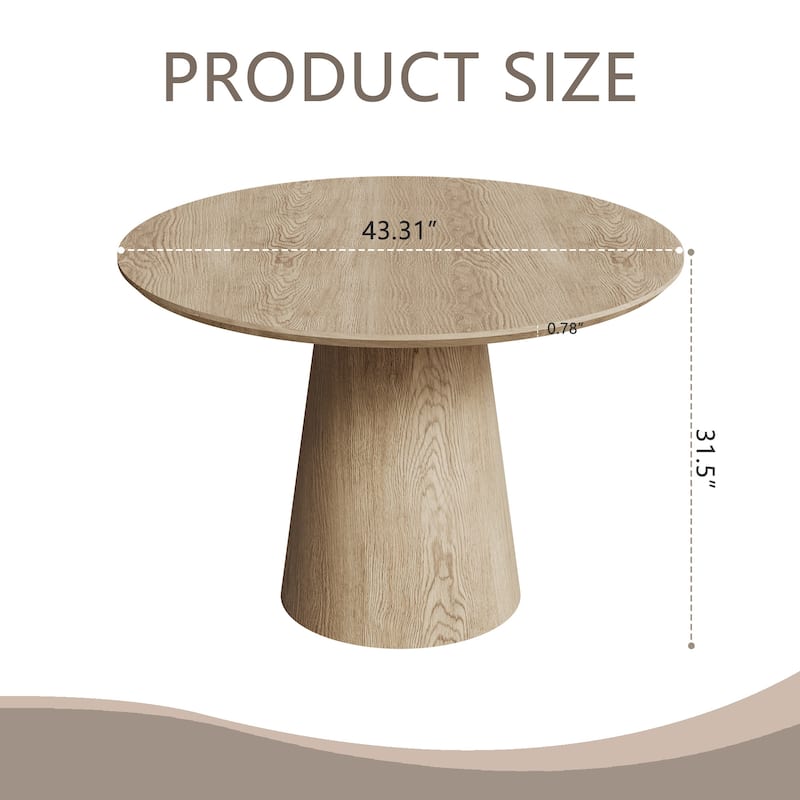 Elegant Round Coffee Table for 4, MDF Base with Unique Design, Natural Wood Grain Dining Table