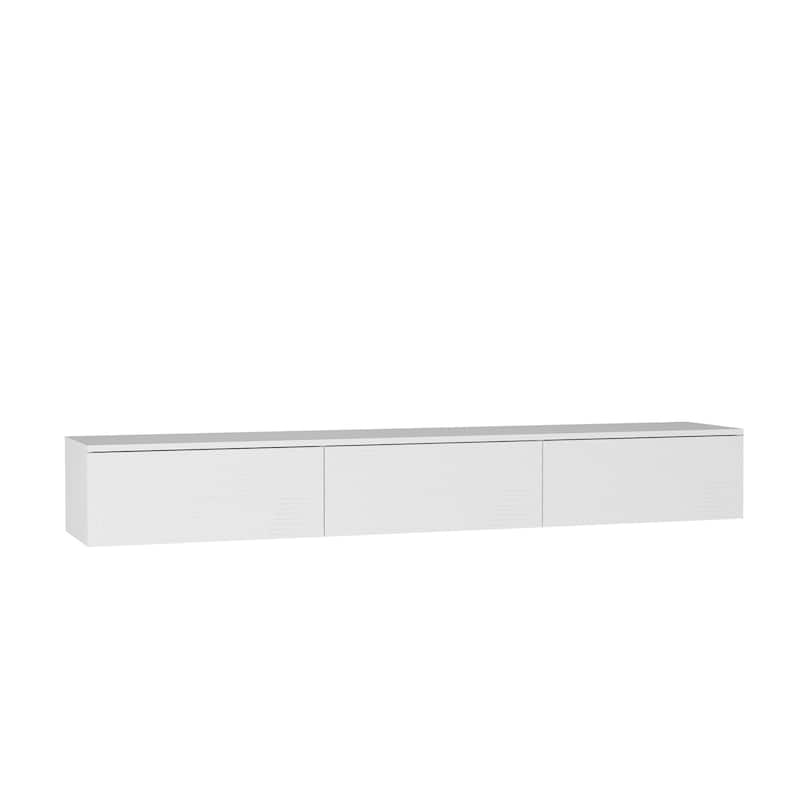 Modern Floating Wall-Mounted TV Cabinet, for 55, 60, and 65 Inch TVs, with 16-Color LED Lighting, for Living Rooms, White