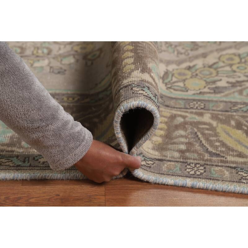 Gray Medallion Tabriz Persian Vintage Rug Hand-Knotted Wool Carpet - 7'10" x 10'9"