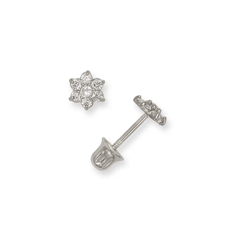 Curata 14K Childrens Cubic Zirconia Small Flower Screw Back Earrings
