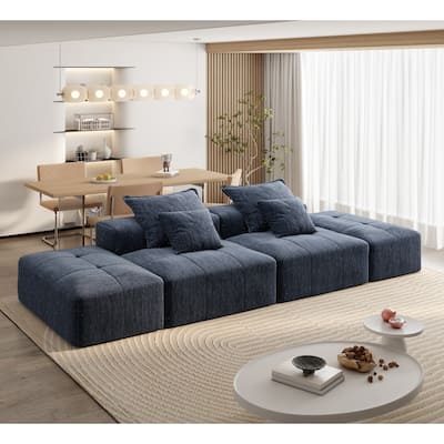 Modern Oversized Modular Chenille Sectional Sofa with 2 Ottomans and 2 Seat, 4 Pillows for Living Room