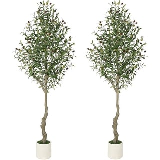 2Pcs 5FT Tall Faux Olive Tree with Olive Trees Artificial Indoor ...