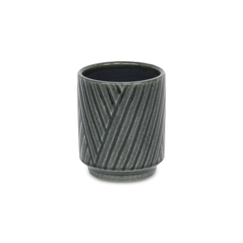 Parlora Crossed Diagonal Pattern Ceramic Pot - Dark Gray