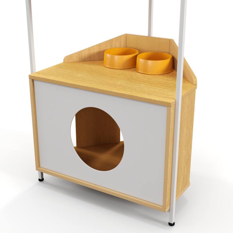 Corner Cat Tower,Cat Tree with Scratching Post - White Leg + White + Light Oak