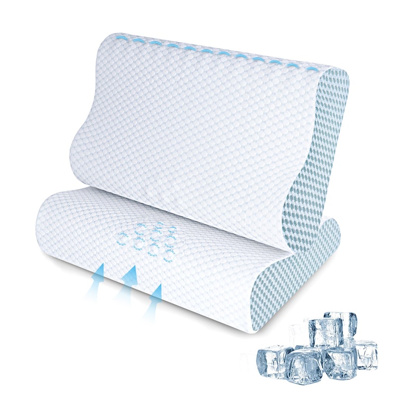 Cooling Memory Foam Wave Pillows, Ergonomic Cervical Contour Pillow - Ice Blue - Ice Blue - Set of 2