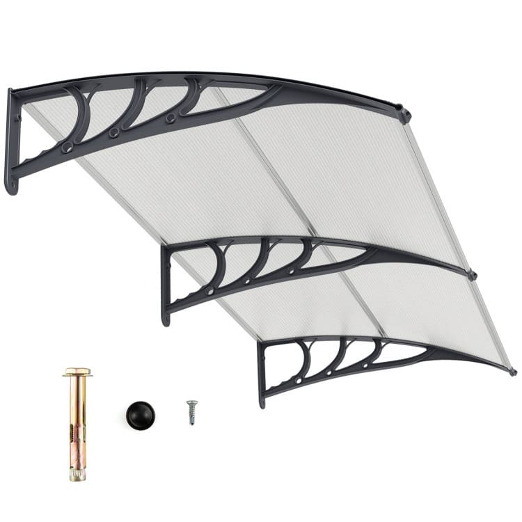 Outdoor Front Door Patio Overhang Awning for Sunlight Rain Snow Wind Protection-Gray - 48" x 40" x 11" (L x W x H)