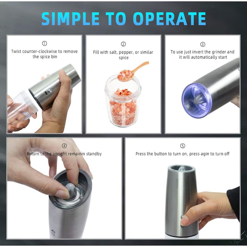 Electric Salt and Pepper Grinder Set USB Rechargeable Adjustable Coarseness Automatic Spice Mill