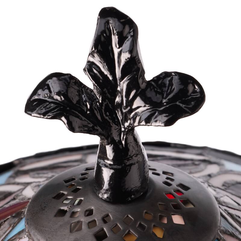 Parisian River of Goods Antique Silver Polyresin and Stained Glass Bell Shade 24-Inch Table Lamp - 12" X 12" X 24"