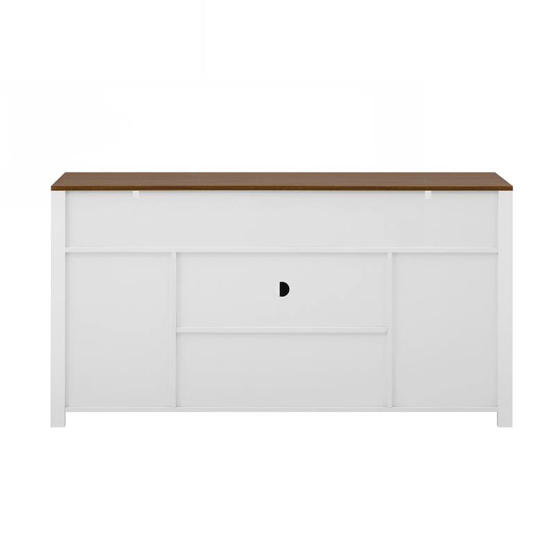 Sideboard with Sliding Barn Door and Mesh Panels,Farmhouse Buffet with Open Storage