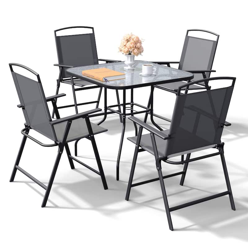 VredHom Outdoor 5-Piece Patio Dining Set with Folding Chairs - Grey