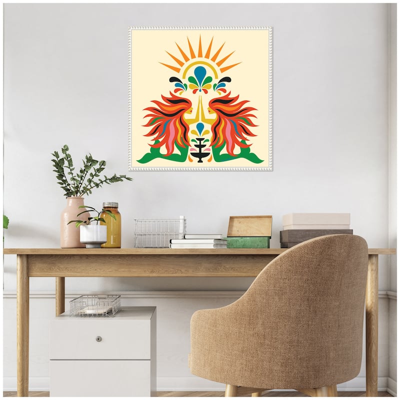 Kate and Laurel Sylvie Mermaid Fountain Framed Canvas by Carrie Cantwell