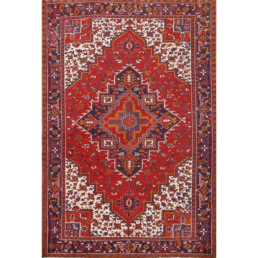 Hand Knotted Oriental 100% Wool Carpet Traditional Medallion Red Heriz Area Rug - 10' 10'' X 7' 8''