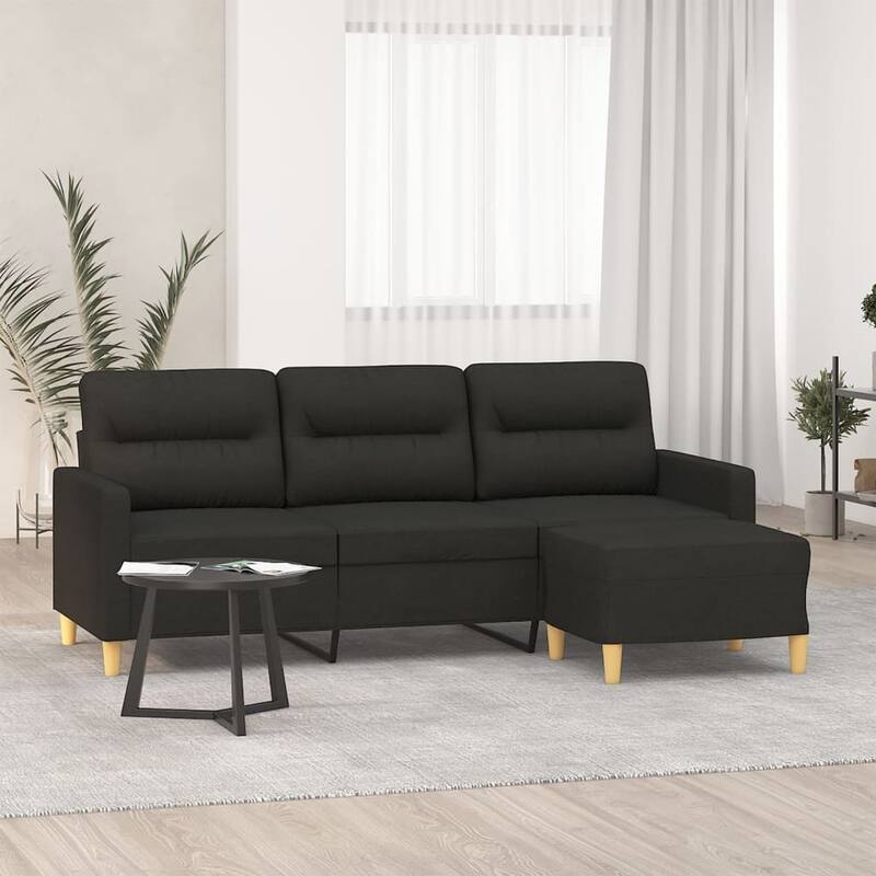 vidaXL 3-Seater Sofa With Footstool Black Fabric, metal, plywood 3-Seater - 30.3 x 77.9 x 31.5 in