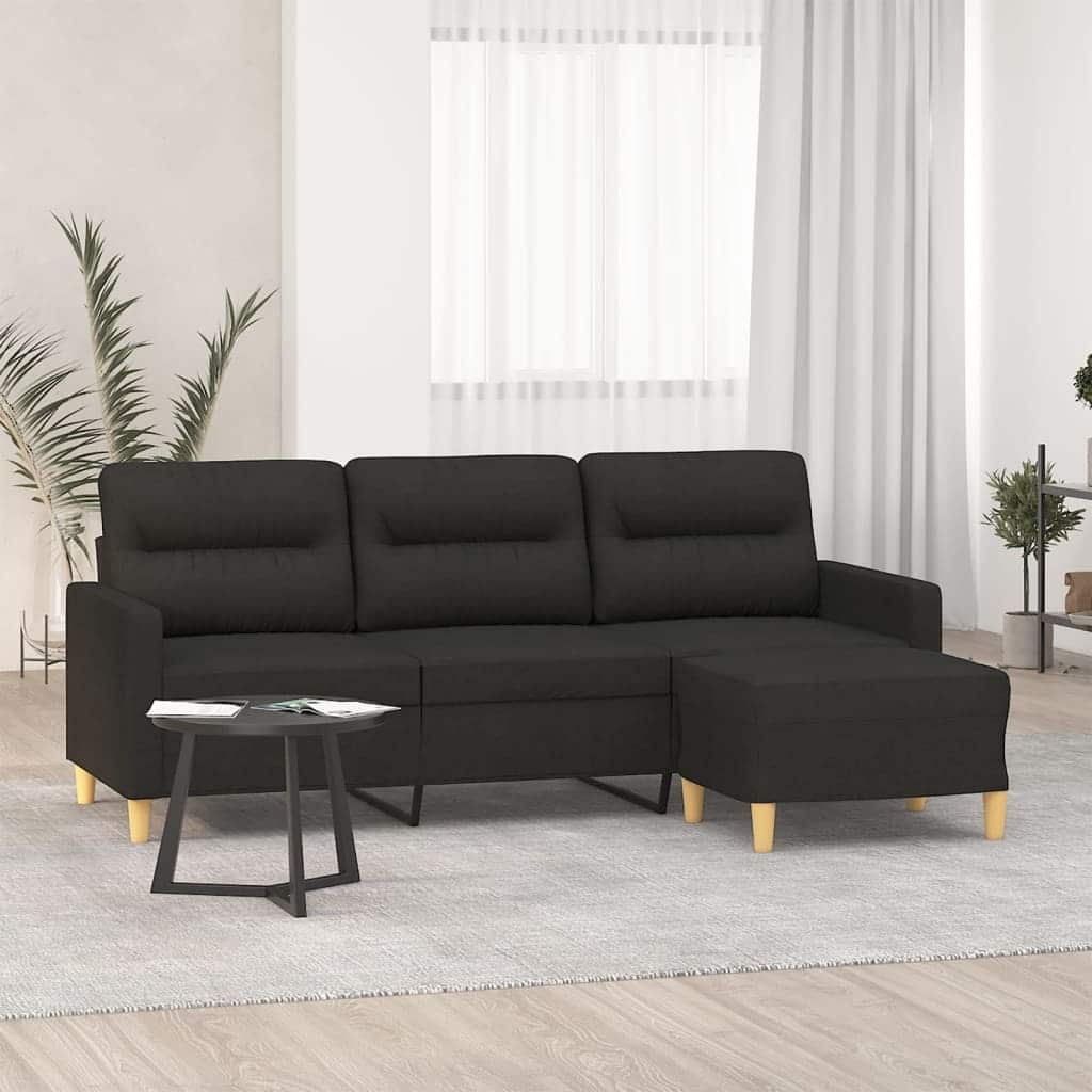 vidaXL 3-Seater Sofa With Footstool Black Fabric, metal, plywood 3-Seater - 30.3 x 77.9 x 31.5 in