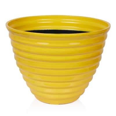 16" Yellow Glazed Planter
