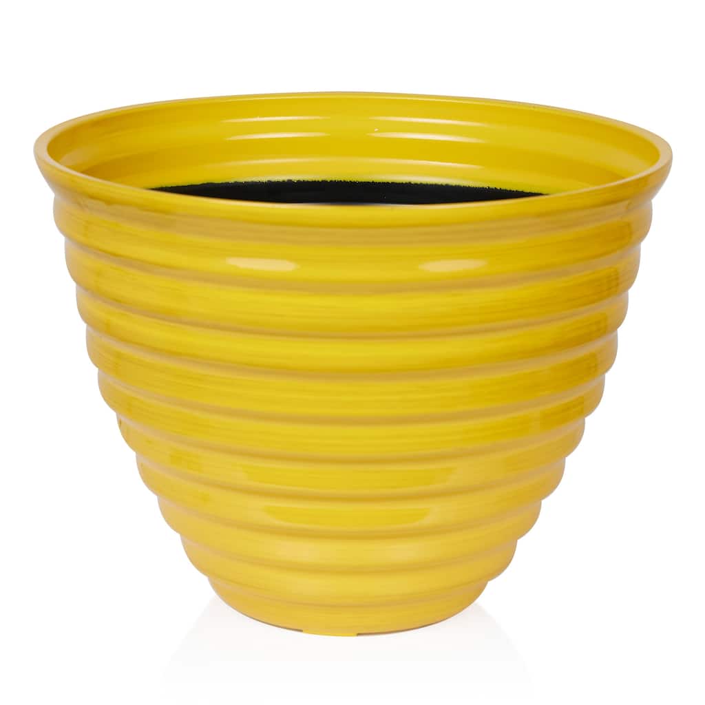 16" Yellow Glazed Planter