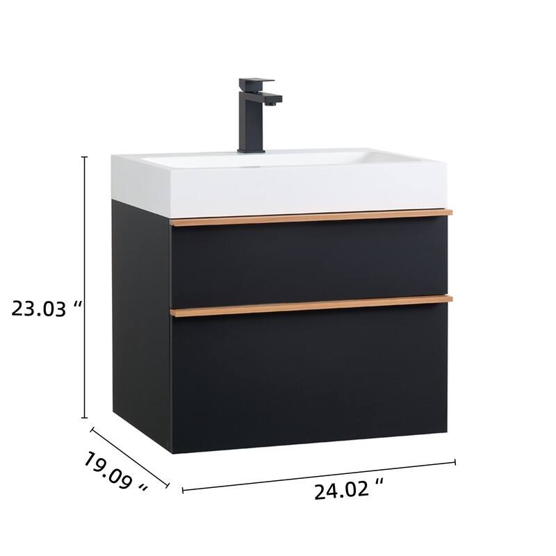 24 Inch Floating Modern Bathroom Vanity with Integrated Acrylic Sink, 2 Soft-Close Drawers and Pre-Assembled Design