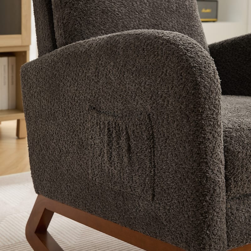Mid-Century Modern Nursery Rocking Armchair Glider Rocker With Retractable Footrest For Living Room