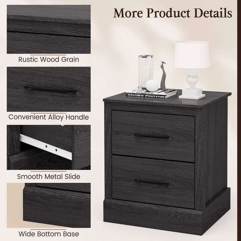 Gymax Set of 2 Drawer Nightstand Bedside Table Compact Sofa End Table