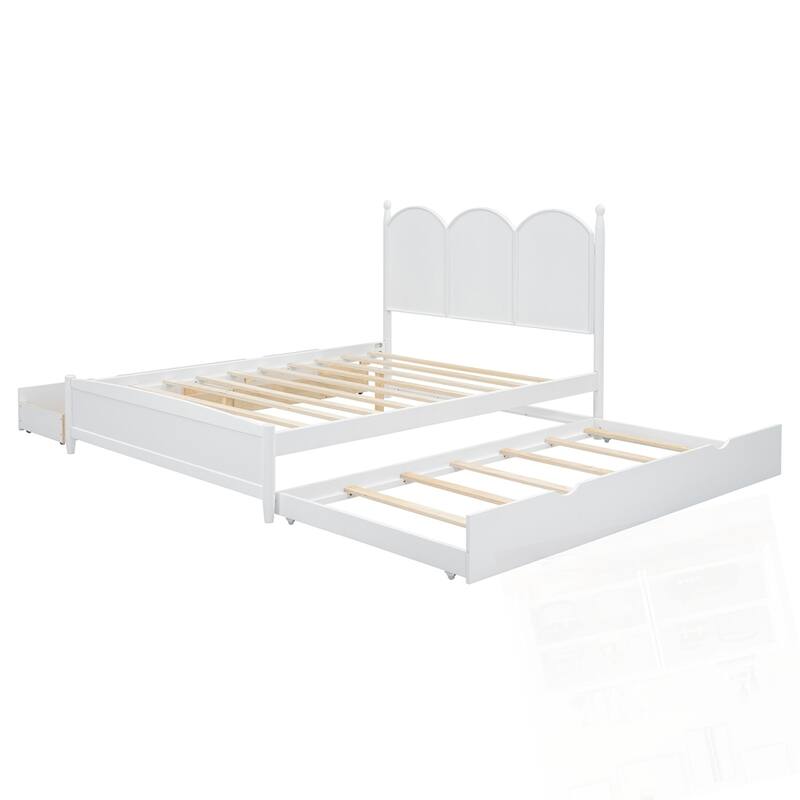 Queen Size Platform Bed With with 2 Big Drawers and Twin XL Size Trundle