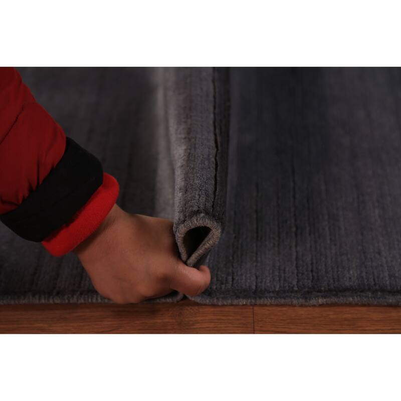 Modern Gray Gabbeh Runner Rug Hand-Knotted Grey Wool Carpet - 2'11" x 9'7"