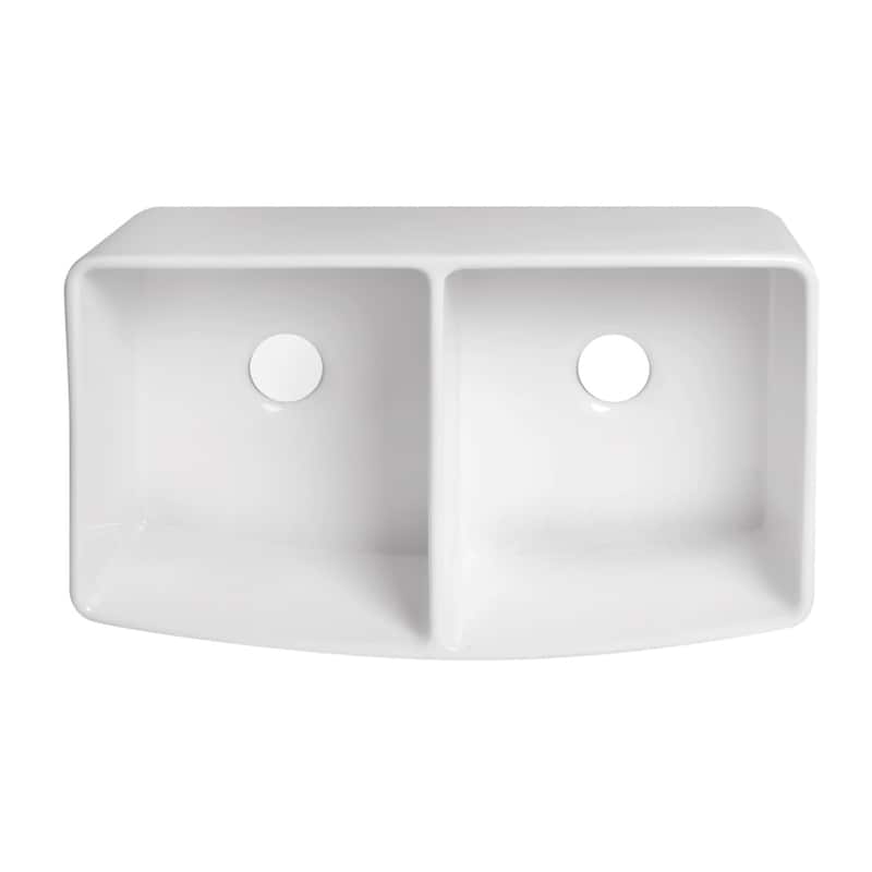 Premium White Fireclay Curved Apron Front Kitchen Sink for Home, Farmhouse (Grid & Strainer Included)