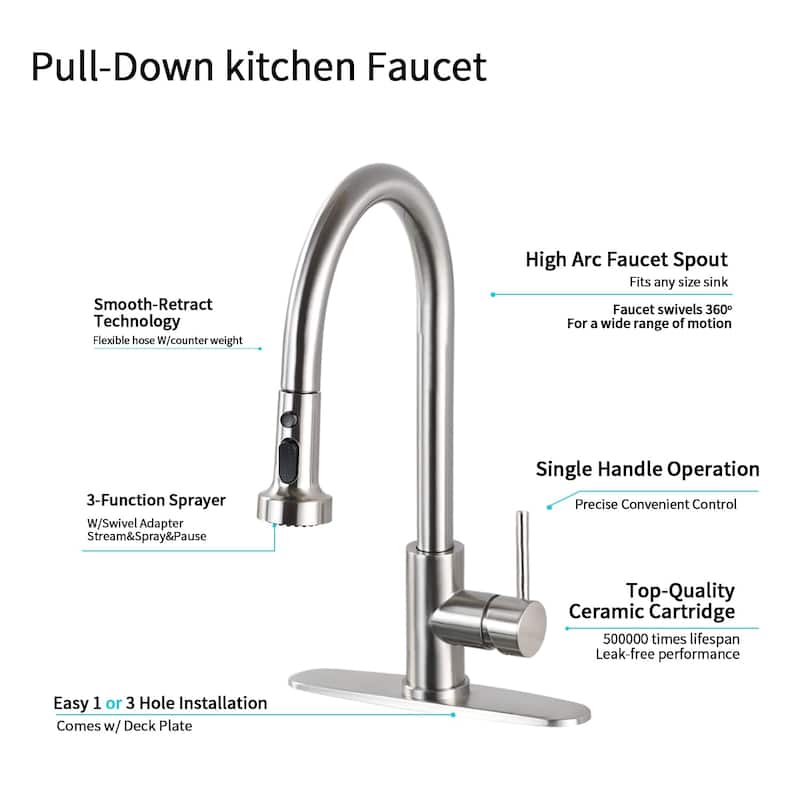 Pull Down Kitchen Faucet With Soap Dispenser Single Handle Kitchen Sink Faucet One Hole Stainless Steel Modern Basin Mixer Taps