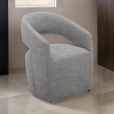 26 Inch Accent Chair, Cushioned, Curved Open Back, Gray Fabric Upholstery
