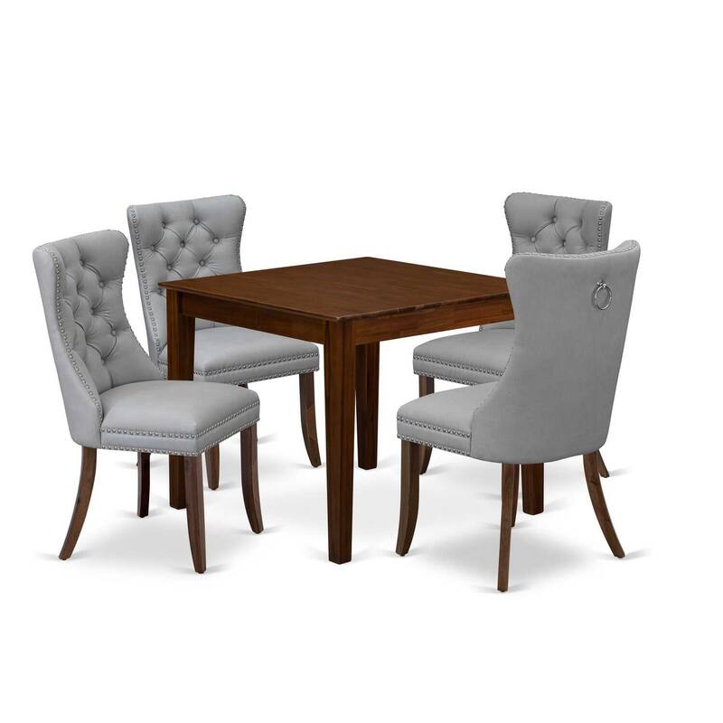 5-Piece Antique Walnut Finish Solid Wood Top - Square Upholstered Dining Room Set - Seats 4