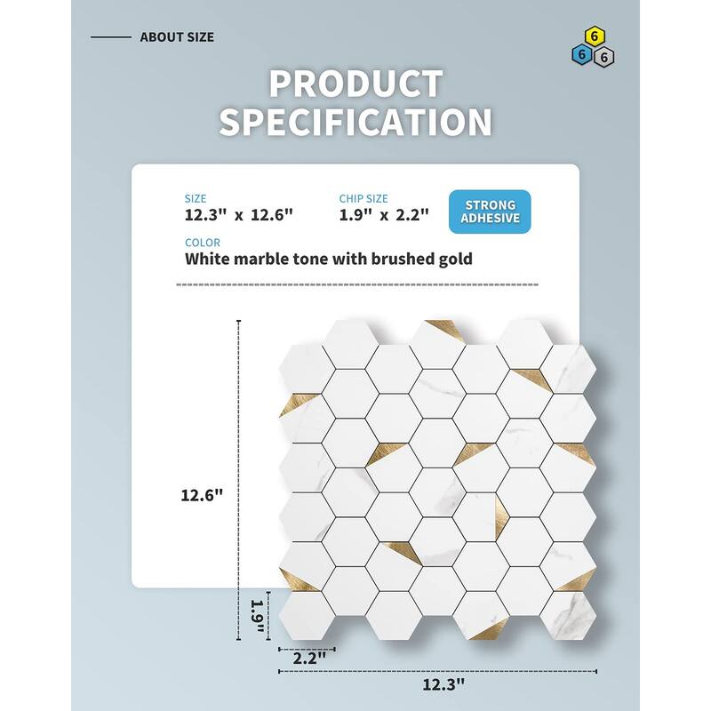 Art3d Peel and Stick Backsplash Tile for Kitchen, Bathroom, Self-Adhesive Tile Hexagon Mosaic Tiles
