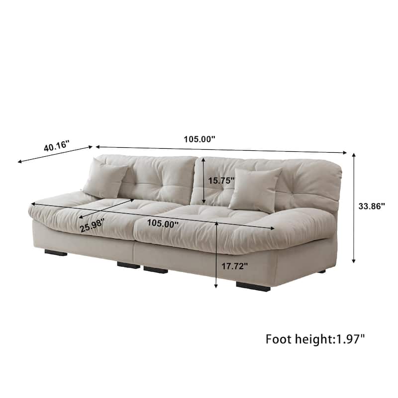 105" Suede Fabric Sectional Sofa Cloud Shape Couch for Living Room