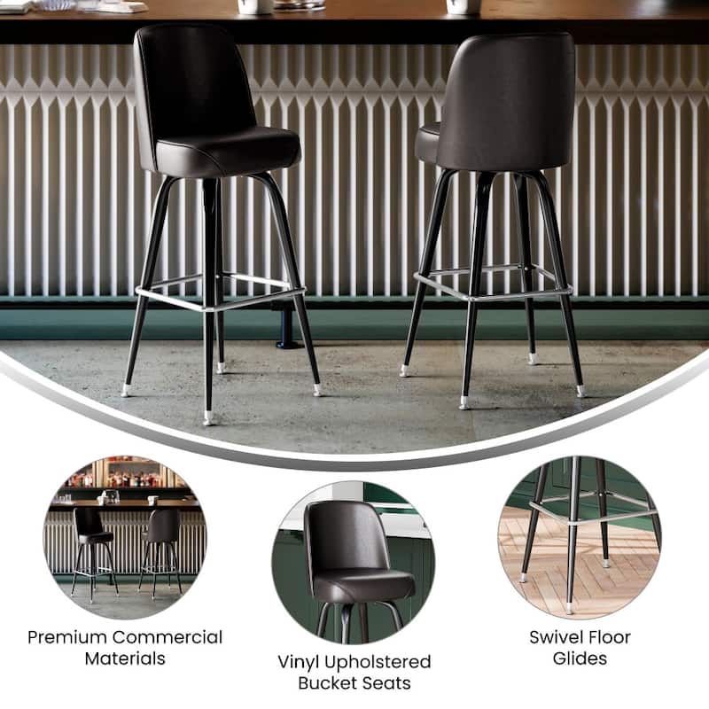 Metal Barstool with Swivel Vinyl Upholstered Bucket Seat and Footrest - 18.5"D x 18.5"W x 42.5"H