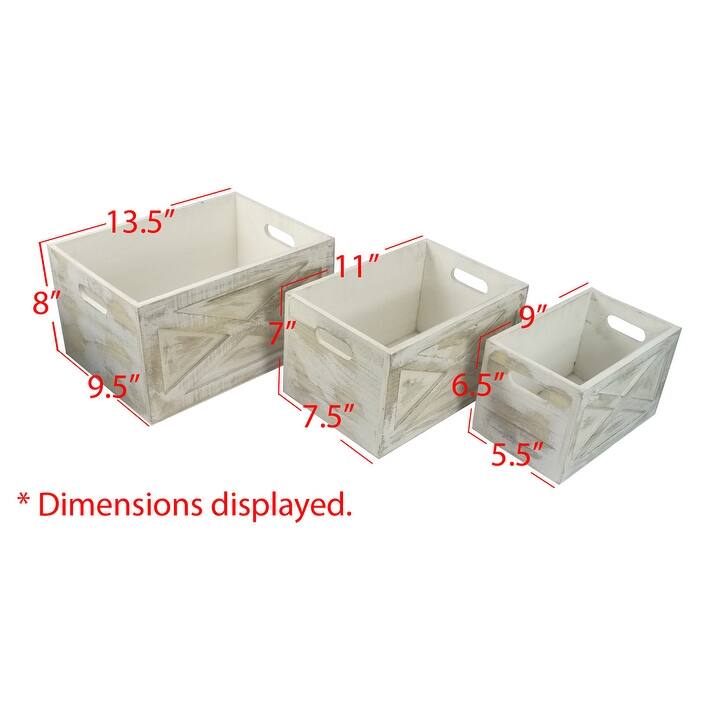 Rustic Barn Door Style Wooden Crates, Set of 3