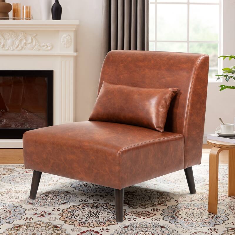 VredHom PU Leather Wood Living Room Accent Chair with Removable Pillow