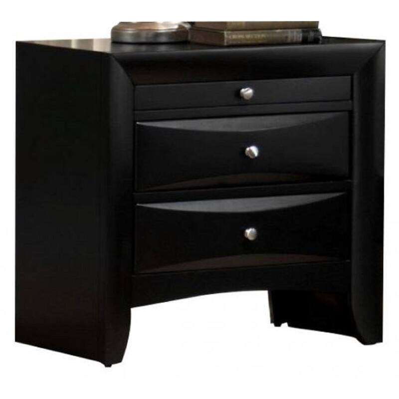 Contemporary Black Nightstand, 2 Drawers, Jewelry Tray, Solid Wood Bedroom Furniture