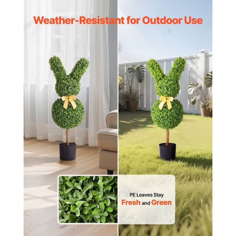 Set of 2 Artificial Topiary Trees 36" Faux Green Plants with PE Leaves & Iron Trunks, Weather-Resistant Decorative Greenery