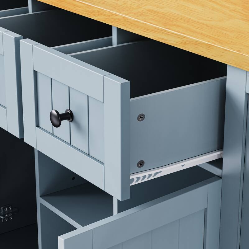 53.14'' Kitchen Island with Drop Leaf, Power Outlet, Door Internal Storage Rack, Rolling Wheels and Drawers