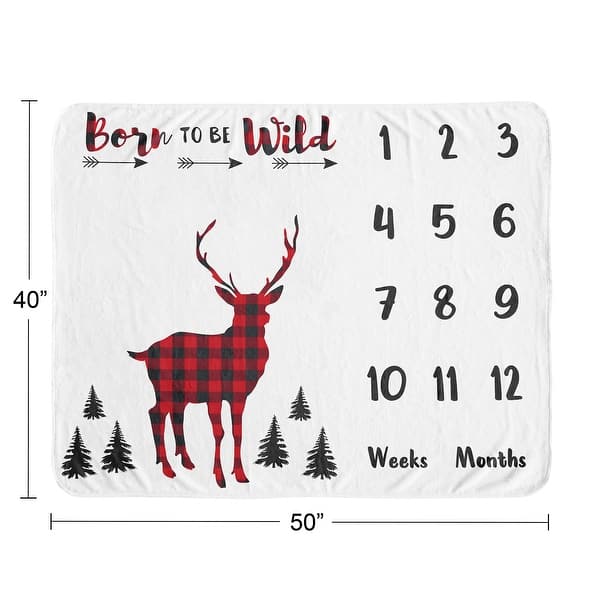 Woodland Buffalo Plaid Boy Baby Monthly Milestone Blanket - Red and Black Rustic Country Deer Lumberjack Arrow Forest Wild